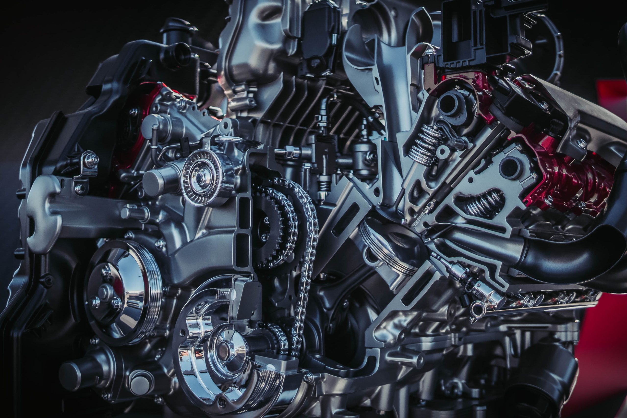 Moteur moderne avec composants metalliques detailles